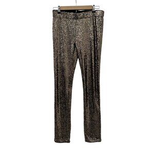 May & July Gold Sequin Party Glam Stretch Pull On Tapered Legs Pants Women M